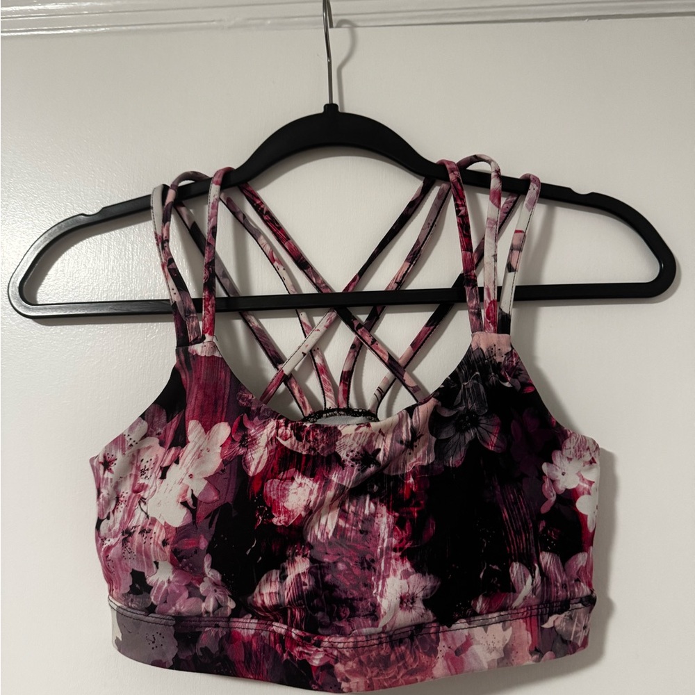 GAP Floral Strappy Sports Bra - Pink and Black